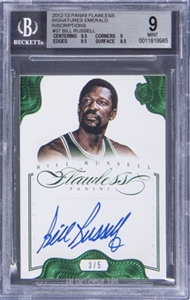 2012-13 Panini Flawless Signatures Emerald Inscriptions #37 Bill Russell Signed Card (#3/5) - BGS MINT 9/BGS 10